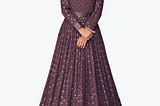 Purple Faux Georgette Anarkali Suit With Sequins Work