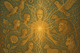 A central being with energy coming from the heart center reaching out to all beings