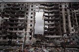 Bombed out apartment building in Ukraine