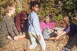 children gather around in a mock funeral as one child pretends to be dead