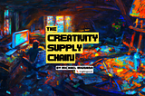 Title image for the essay, The Creativity Supply Chain, by Michael Mignano. Text overlaying a painting of an artist abandoning their art supplies for a computer.