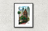 Flatiron Building Toronto Framed on White Brick Wall | Totally Toronto Art