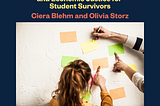 A photo of two people writing on index cards. Text: Imagining a Future of Financial Care and Economic Justice for Student Survivors. Ciera Blehm and Olivia Storz. Centering the Margins: An End Rape On Campus Medium Series