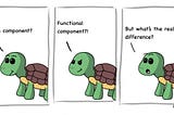 cartoon turtle asking what is the difference between class and functional components
