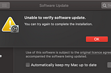 Fail to update macOS: Unable to verify software update