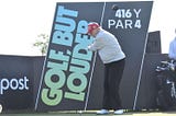 Former President Donald Trump on the tee at the LIV Golf DC Pro-Am at Trump National Golf Club Washington DC in Sterling, VA on May 25, 2023. Credit: SOPA Images Limited/Alamy Live News