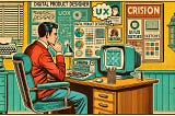 Image showing irony of a retro designer thinking about modern technologies