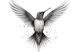 Black and white illustration of a hummingbird flying