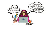 Comic strip of a woman using the computer