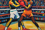 Image generated with Stable Diffusion | prompt (by author): “A fauvist painting of an Olympic boxing game”