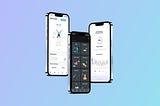 Image represents three Iphone mockups with the blue background