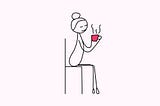 stick figure of a girl drinking coffee alone
