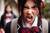 an asian girl in school uniform gone full angry mode