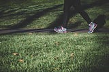 A person walking through a path in a grassy area