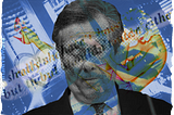 A composite image, with a picture of John Tory looking abashed, imagery suggesting an intimate, illicit affair, and a photo of Toronto City Hall.