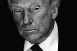 Blcak and white image of a grim looking Donald Trump