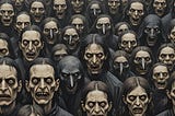 A crowd of people with distorted faces
