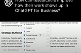 How can researchers improve how their work shows up in ChatCPT for Business? Includes image of ChatGPT UI, where connected sources are being selected.