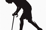 Image of old person walking with some difficulty using a stick, used to illustrate post