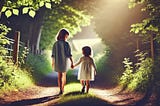 An image of two young sisters walking down a country lane