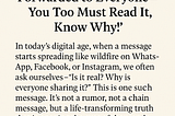 This Message is Being Forwarded to Everyone — You Too Must Read It, Know Why