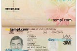 Utopia passport example in PSD format, fully editable