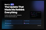 Next.js 16 release cover showing the title ‘The Update That Made Me Rethink Everything’ with code snippet demonstrating the new explicit cache() API syntax on a dark gradient background with blue accent colors