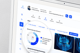 Close-up view of HealthTech software dashboard displaying Dental Screening Indicators, including patient count, detected dental issues, completed screening percentage, and oral health monitoring status. Designed with modern UX/UI for clear visualization of dental health metrics, supporting efficient analysis and reporting in healthcare IT products.