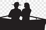 silhouette of two people on a boat