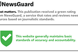 NewsGuard logo with green symbol to denote trusted news