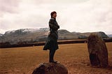 Dinah stood on a rock at Castlerigg stone circle, circa 1986.