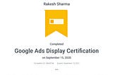 Google ads display Certification by Rakesh Sharma, Bigboxx Media