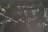 Chalkboard art. physics equations for angular motion