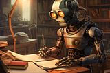 Image of a robot studying.