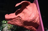 A papier-mâché pig’s head
