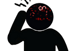 A black figurine holding a hand to their head, which contains a jumble of red particles and has “stress lines” emerging from it.