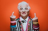 funny portraits with old grandmother