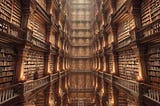 IMAGE: A hyper-realistic image of a humongous library with several stories and endless shelves full of books, capturing the grandeur and vastness of the space dedicated to knowledge and learning