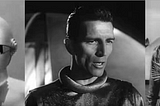 The robot Gort, Michael Rennie as Klaatu, and Klaatu in space suit from “The Day the Earth Stood Still”