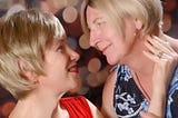 The author and her wife, looking into each others eyes.