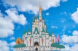 A Disney castle floating in the clouds