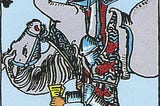 Upside down tarot card of the Knight of Cups