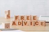 Free advice is spelled out in block capitals using white blocks with tan letters