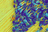 A group of honeybees on a timber background.