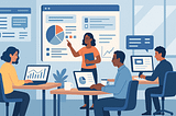 Teams collaborating in a modern office under a decentralized business model