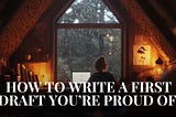 Woman sitting in home office writing first draft of a novel
