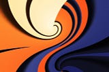 An abstract image of orange, blue, black, and offwhite curiosity.