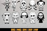 Halloween Character Svg, Nightmare Before Christmas Svg, Jack and Sally Svg, Pennywise Svg, Mike Svg, Jason Svg, Jigsaw Svg, , Chucky Svg