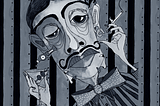 Drawing of a dapper man holding a martini in one hand and a cigarette in the other. Image by Author.