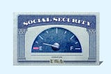 This image depicts a Social Security card and a gas guage registering nearly empty.